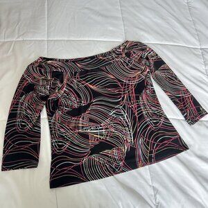 Voli Vintage Y2K 90s Black Pink Geometric Off Shoulder Blouse 3/4 Sleeve Womens